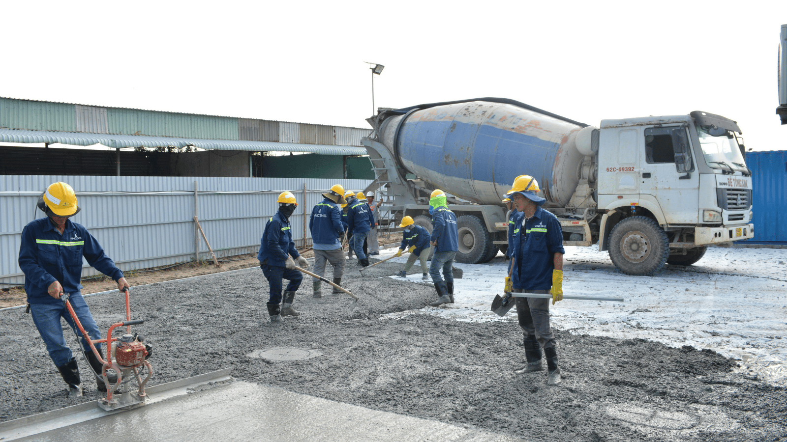 Concrete construction crew working on an active project